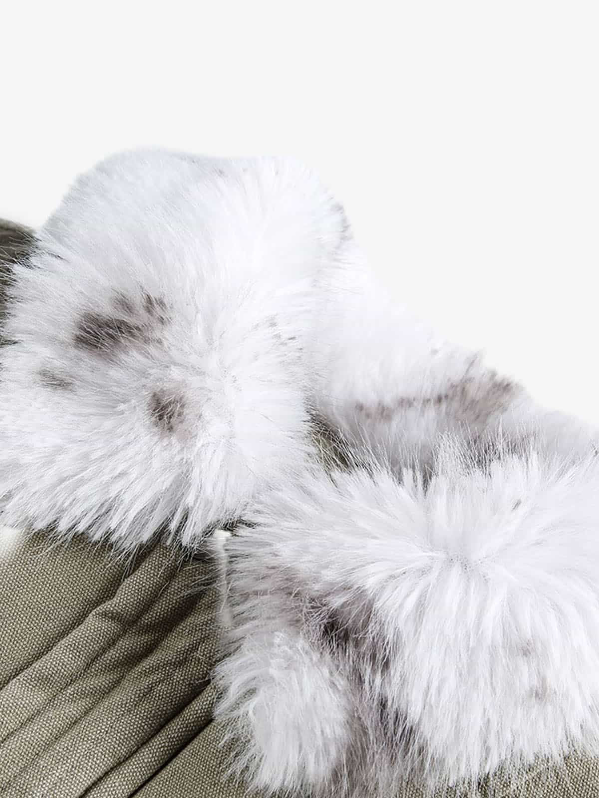 Auroravibe-Vintage Washed Faux Fur Collar Padded Bomber Jacket