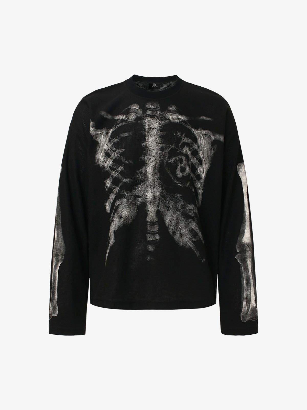 Auroravibe-Skeleton Graphic Waffle Sweatshirt – Spooky Halloween Vibes - 2495