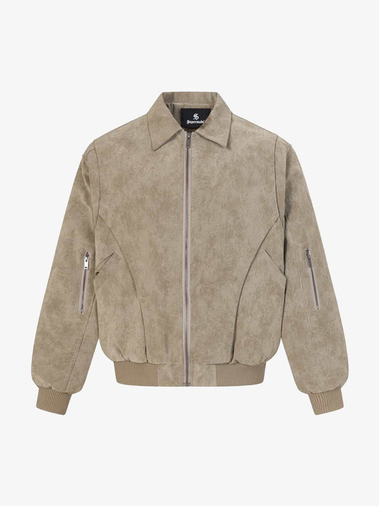 Auroravibe-Retro Suede Texture Zip-Up Bomber Jacket