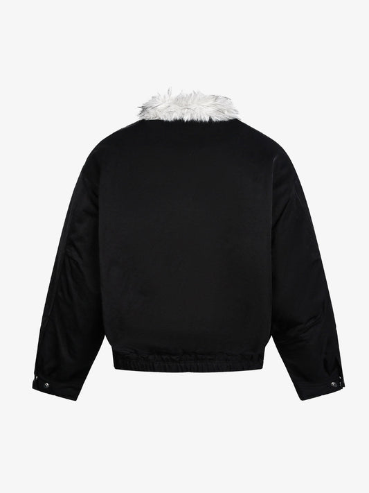 Auroravibe-Street Faux Fur Collar Zip-Up Jacket