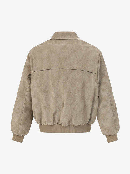 Auroravibe-Retro Suede Texture Zip-Up Bomber Jacket