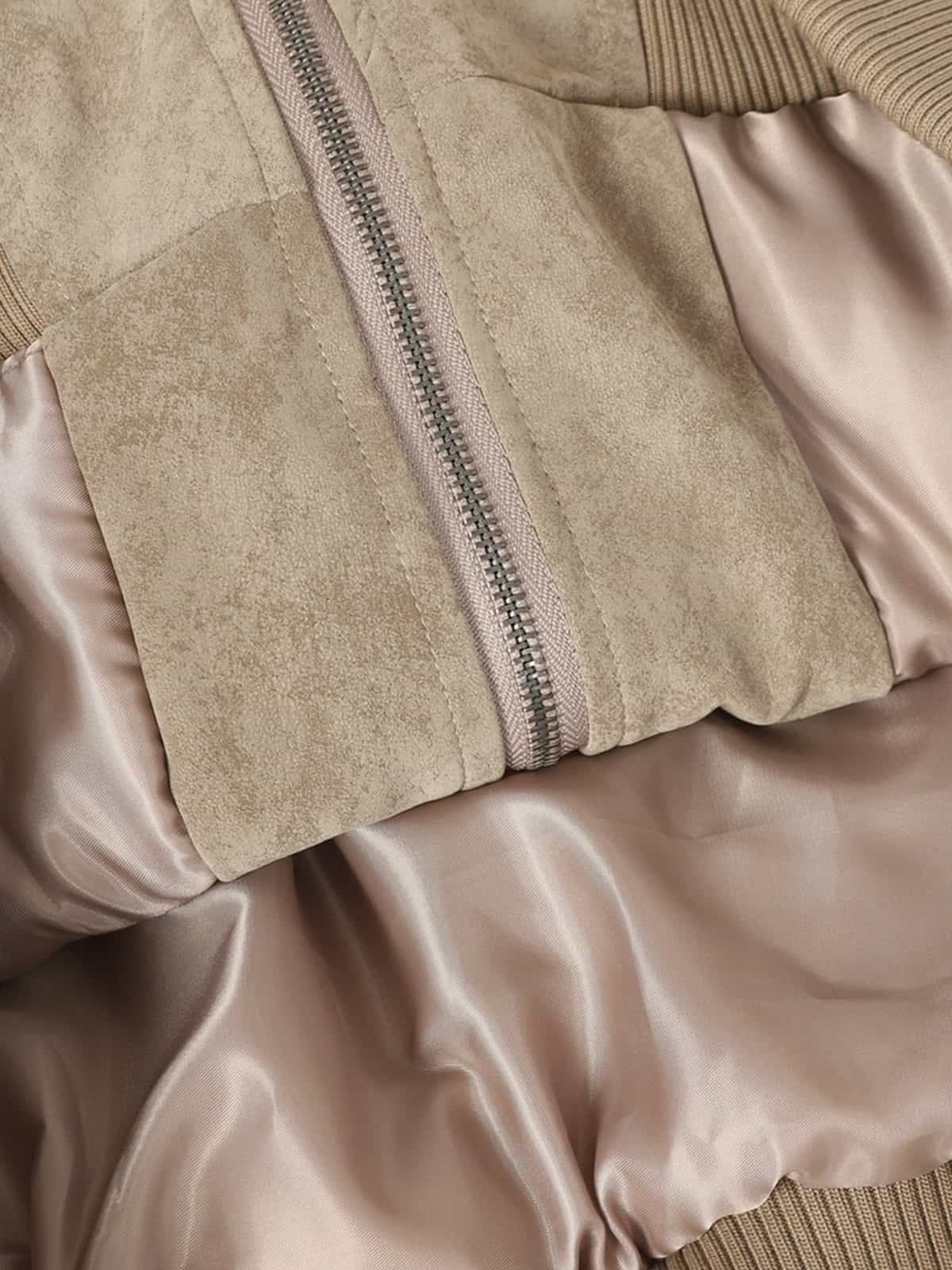 Auroravibe-Retro Suede Texture Zip-Up Bomber Jacket