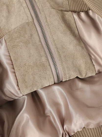 Auroravibe-Retro Suede Texture Zip-Up Bomber Jacket