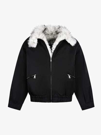 Auroravibe-Street Faux Fur Collar Zip-Up Jacket