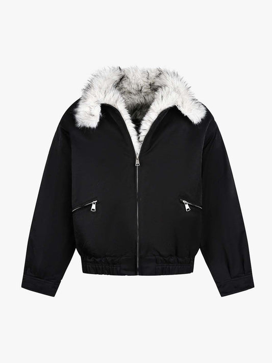 Auroravibe-Street Faux Fur Collar Zip-Up Jacket