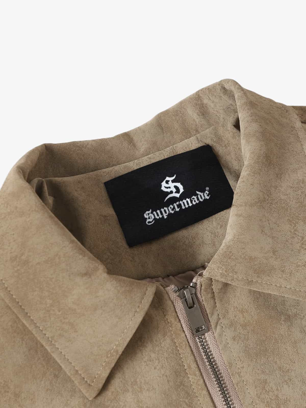 Auroravibe-Retro Suede Texture Zip-Up Bomber Jacket