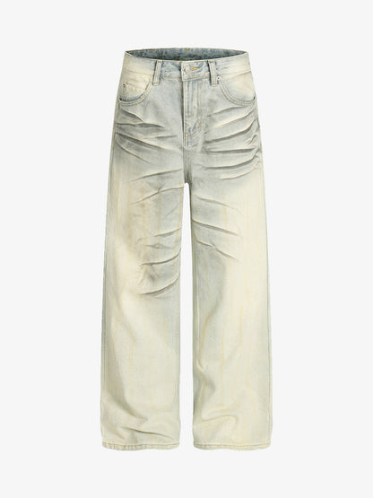Auroravibe-Retro Whiskered Washed Distressed Straight Leg Jeans