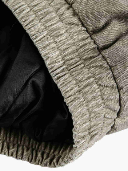 Auroravibe-Vintage Washed Faux Fur Collar Padded Bomber Jacket