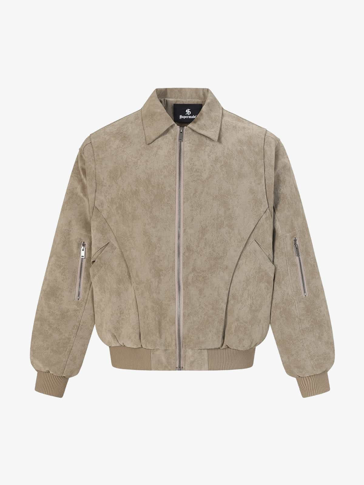 Auroravibe-Retro Suede Texture Zip-Up Bomber Jacket