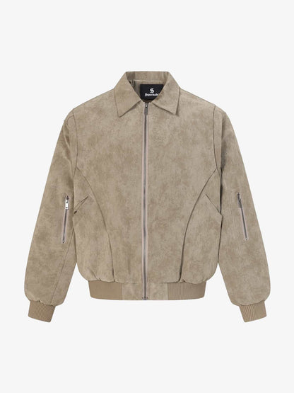 Auroravibe-Retro Suede Texture Zip-Up Bomber Jacket