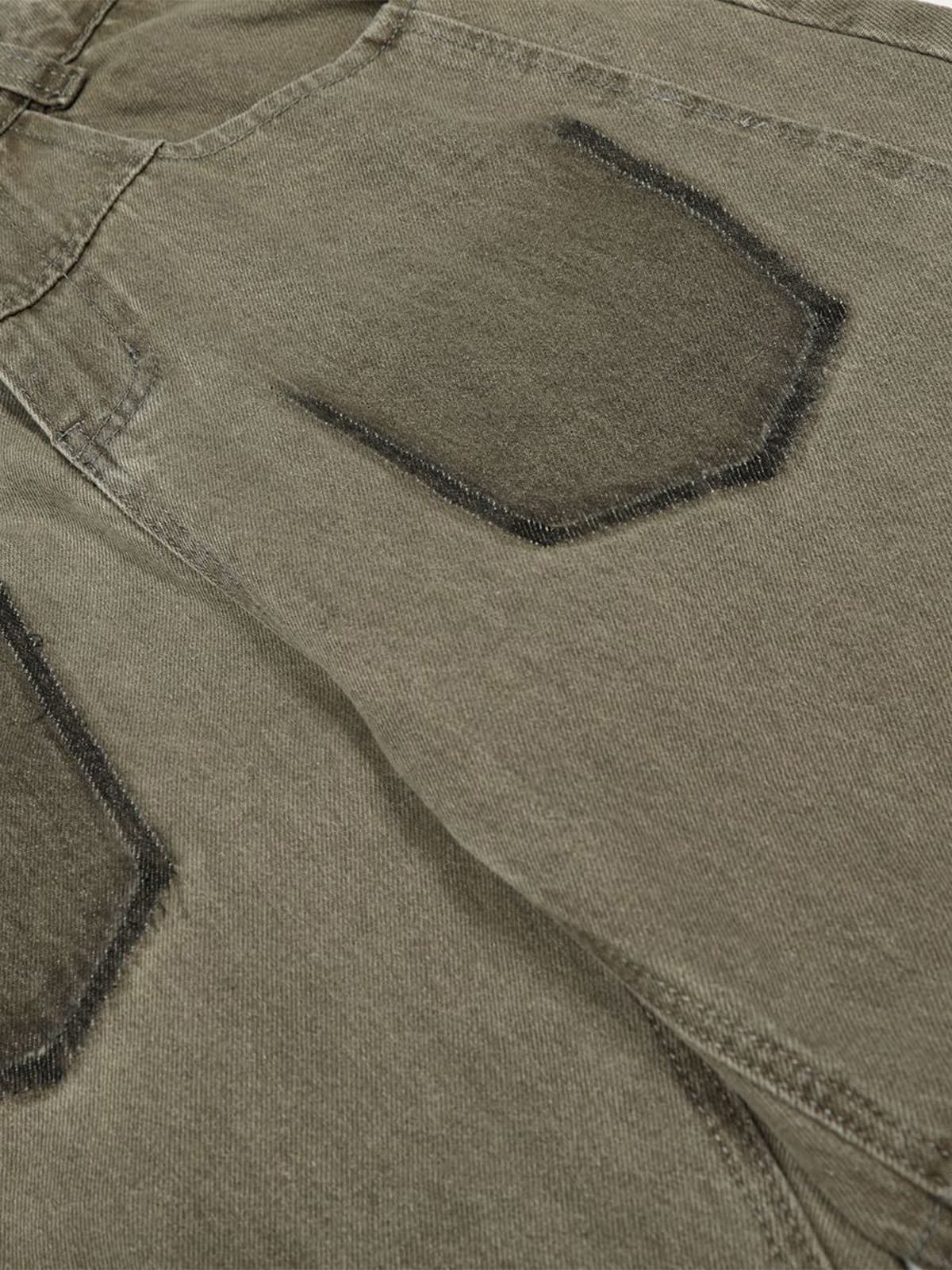 Auroravibe-Retro 3D Pleated Patch Pocket Barrel Jeans