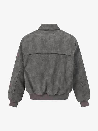 Auroravibe-Retro Suede Texture Zip-Up Bomber Jacket