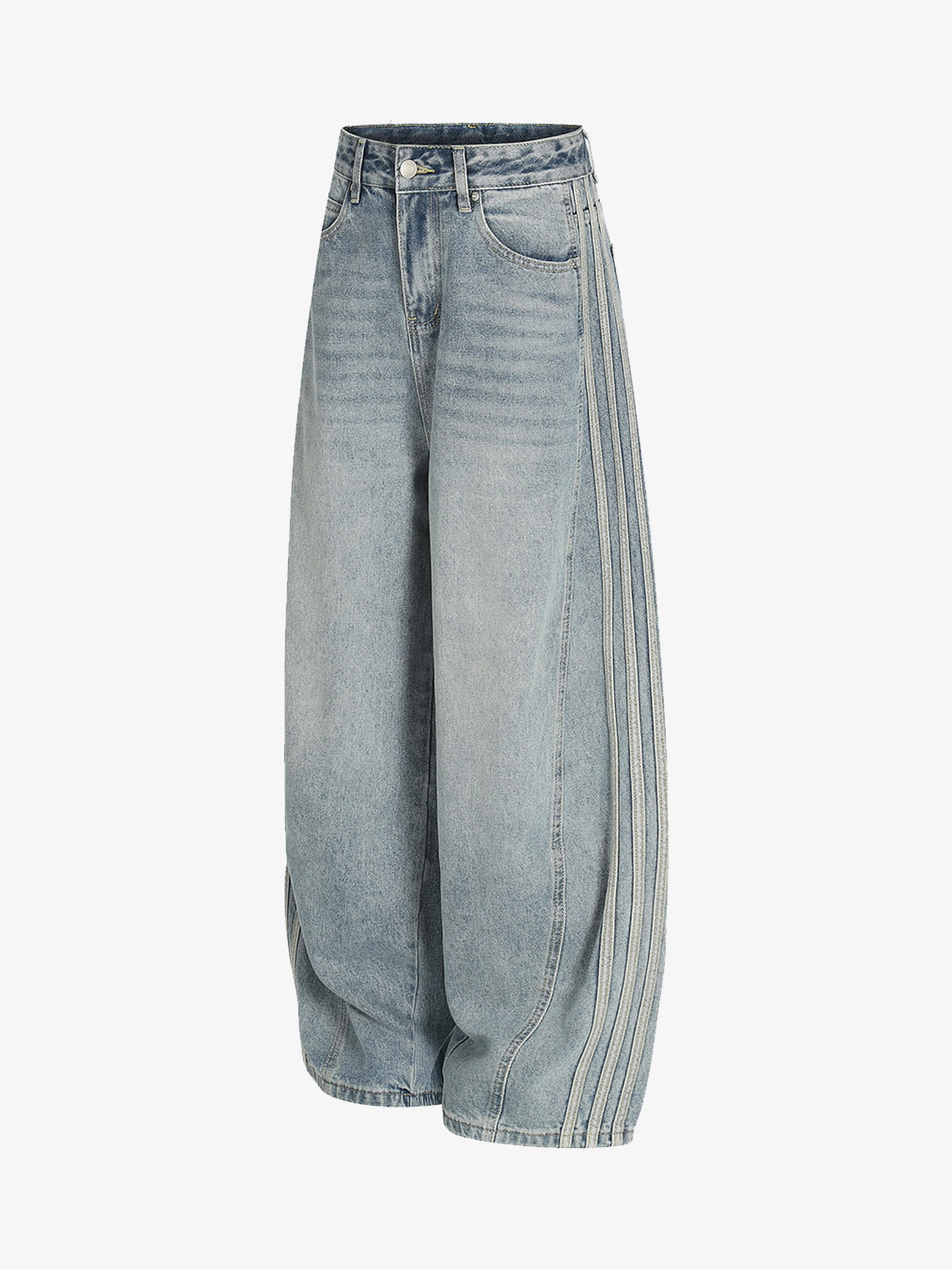 Auroravibe-Retro Washed Side Striped Barrel Denim Jeans