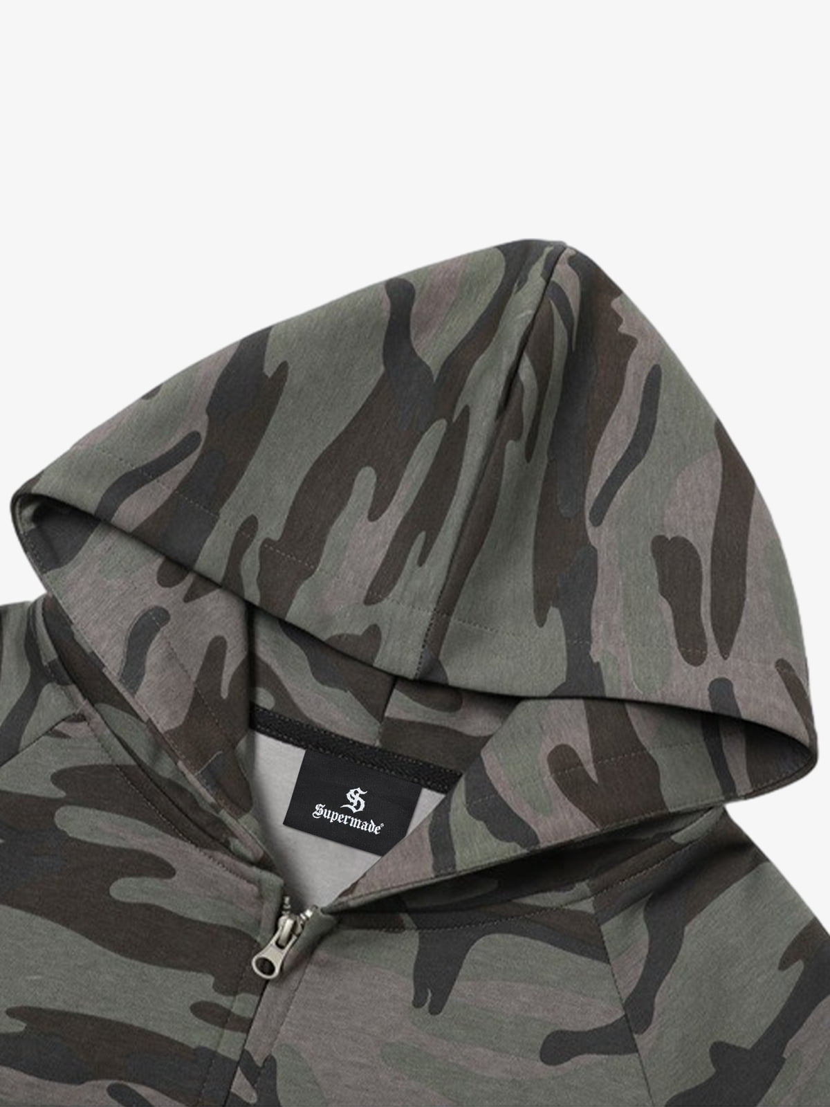 Auroravibe-Street Camouflage Rhinestone Letter Zip Up Hoodie