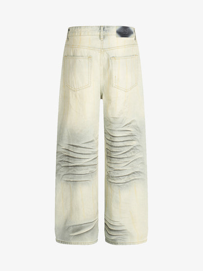 Auroravibe-Retro Whiskered Washed Distressed Straight Leg Jeans