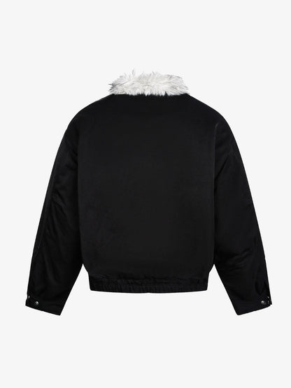 Auroravibe-Street Faux Fur Collar Zip-Up Jacket