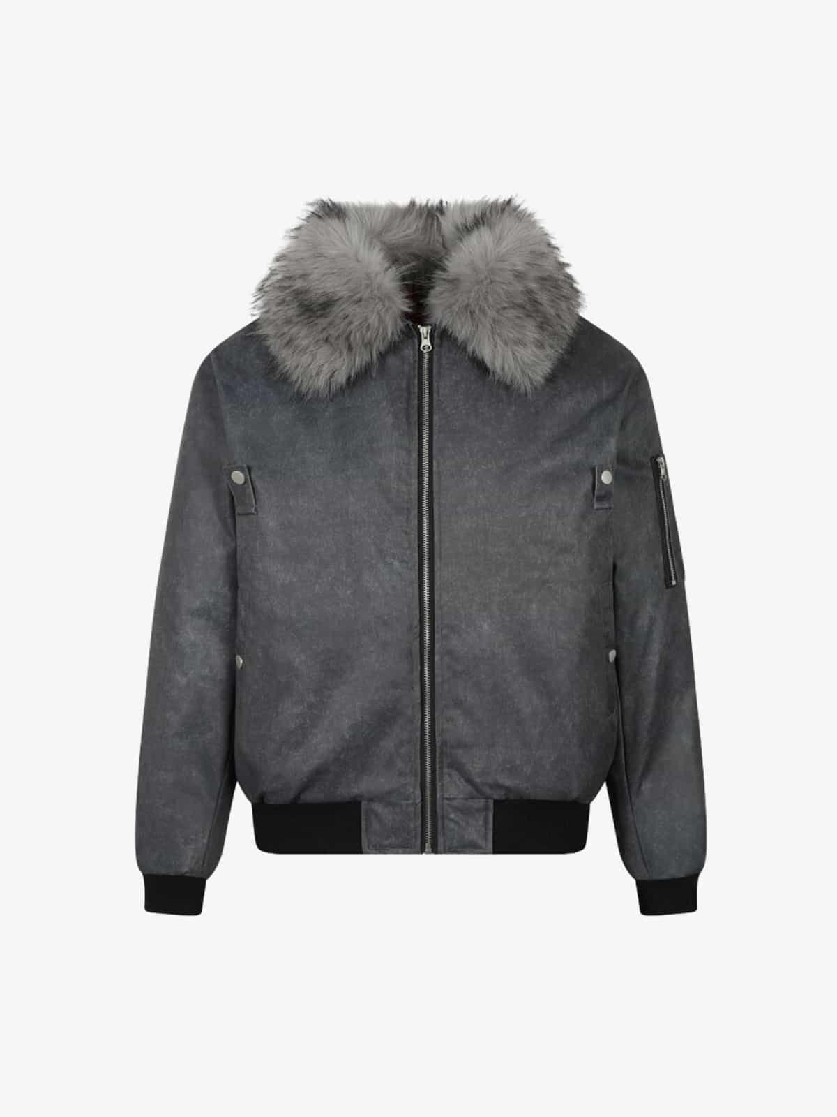 Auroravibe-Retro Detachable Faux Fur Collar Padded Bomber Jacket