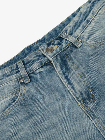 Auroravibe-Retro Washed Side Striped Barrel Denim Jeans