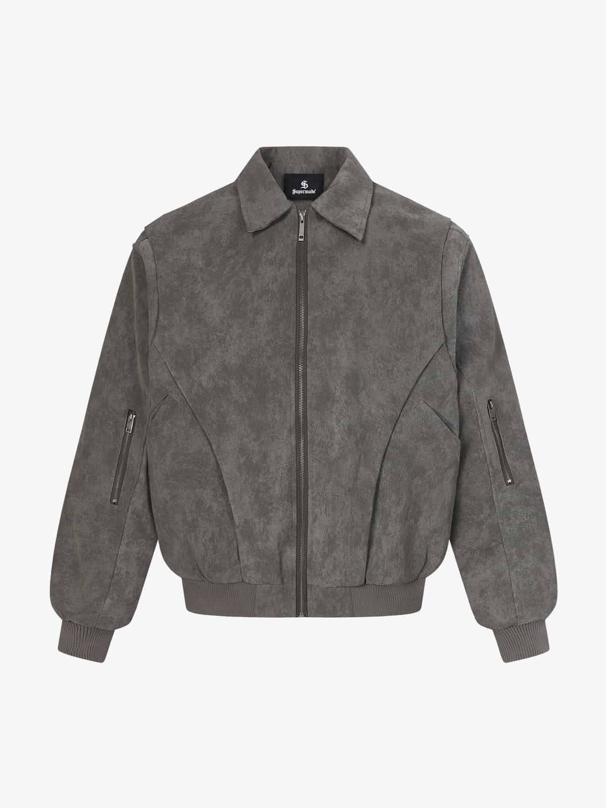 Auroravibe-Retro Suede Texture Zip-Up Bomber Jacket