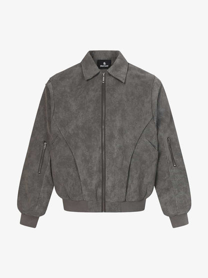 Auroravibe-Retro Suede Texture Zip-Up Bomber Jacket