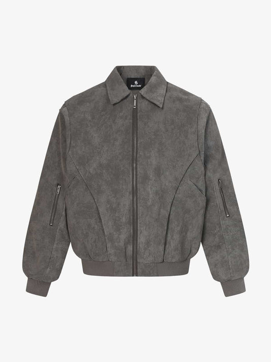 Auroravibe-Retro Suede Texture Zip-Up Bomber Jacket