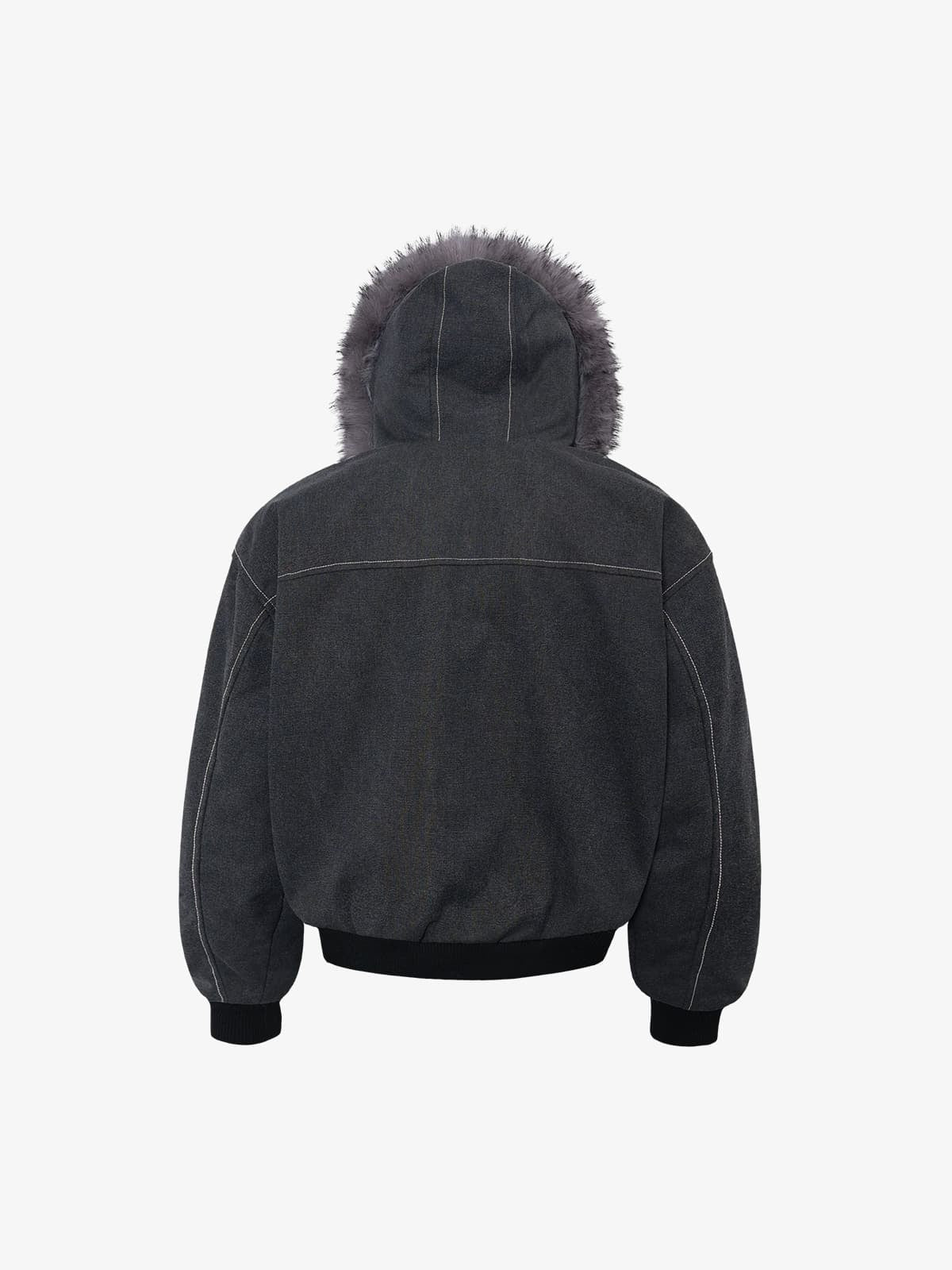 Auroravibe-Retro Detachable Faux Fur Hood Zip-Up Bomber Jacket