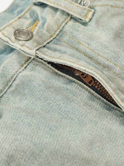 Auroravibe-Retro Whiskered Washed Distressed Straight Leg Jeans