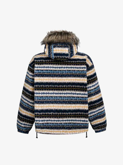 Auroravibe-Retro Striped Reversible Faux Sheepskin Collar Jacket