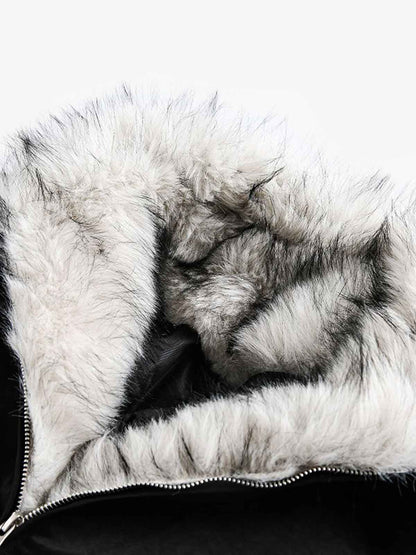 Auroravibe-Street Faux Fur Collar Zip-Up Jacket