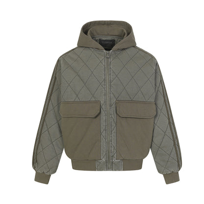 Auroravibe-Retro Quilted Patchwork Hooded Cargo Jacket
